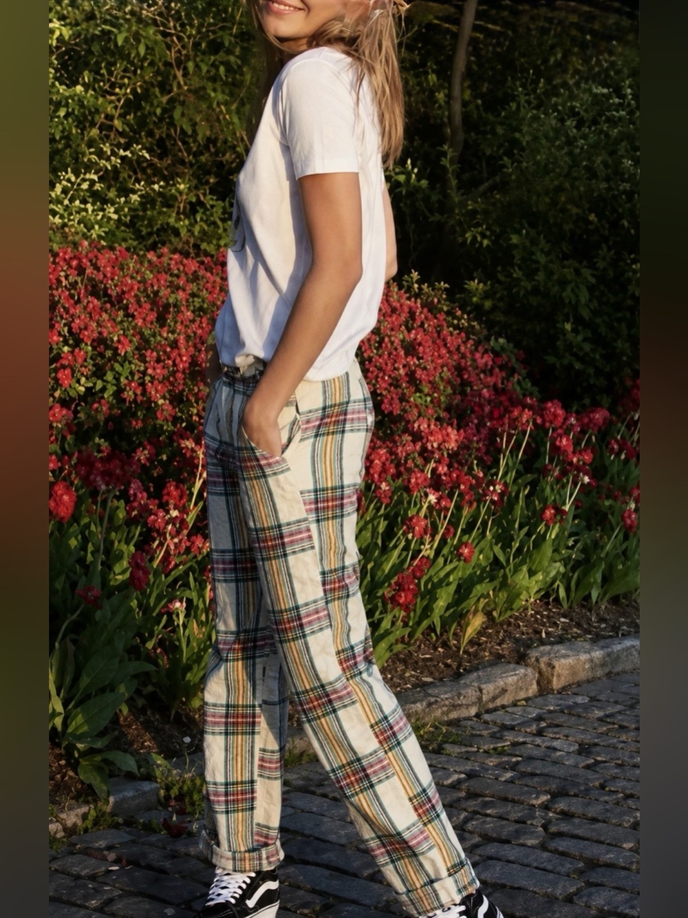 Free People Marlowe Yard Dye Plaid Seersucker Pants Size 4 Cotton Straight Leg